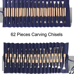 Free Shipping, 62Pcs Hand Wood Carving Tools Chip 31pcs Detail Chisel + 31pcs General Chisel, Made And Ground  By Hand