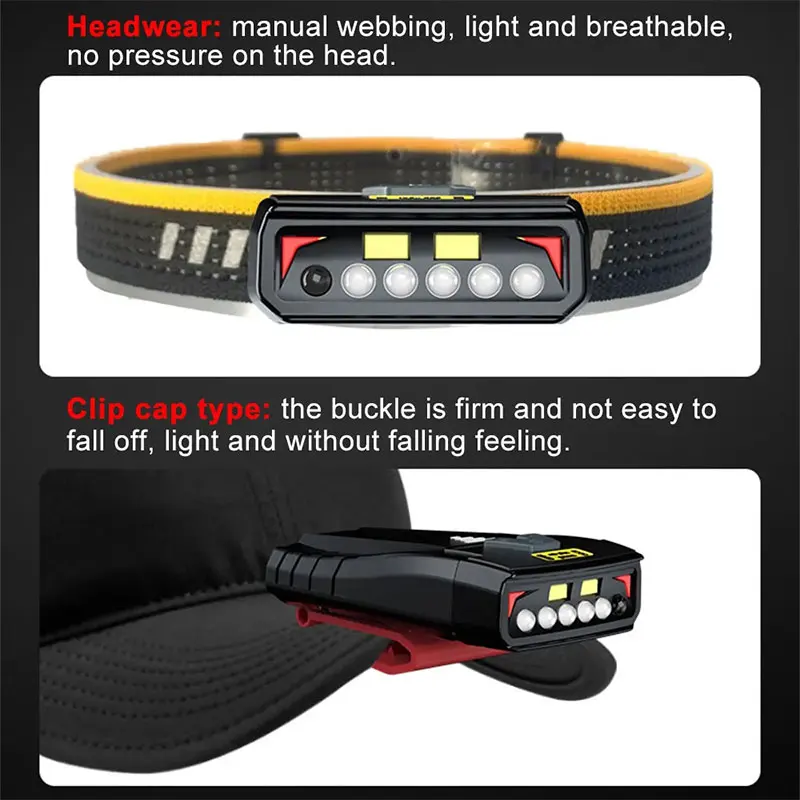 Smart Sensor Headlamp 3 Light Source Induction Cap Clip Light 2000mah Night Fishing Camping Running Emergency Work Headlights