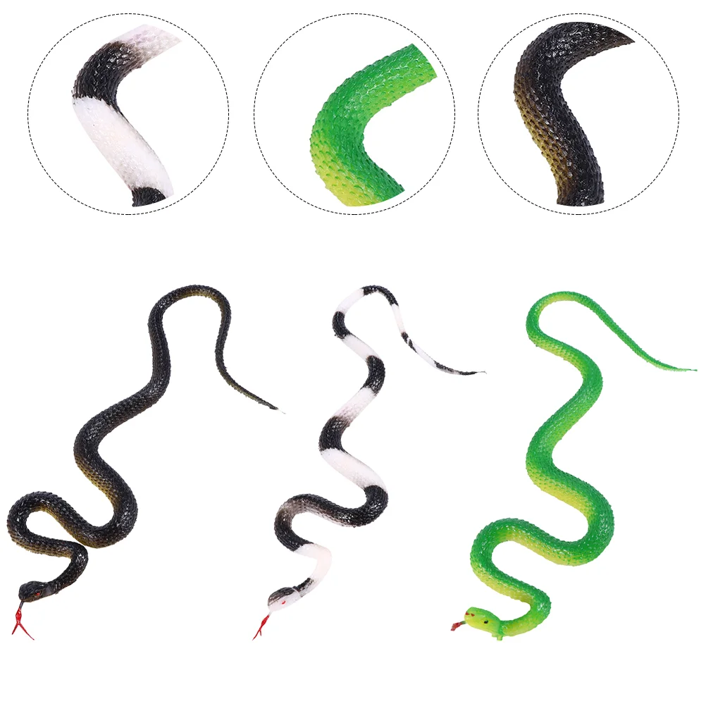 3 Pcs Artificial Snake Tricky Props Haunted House Toy Rubber Spoof Simulation Childrens Toys Prank Fake