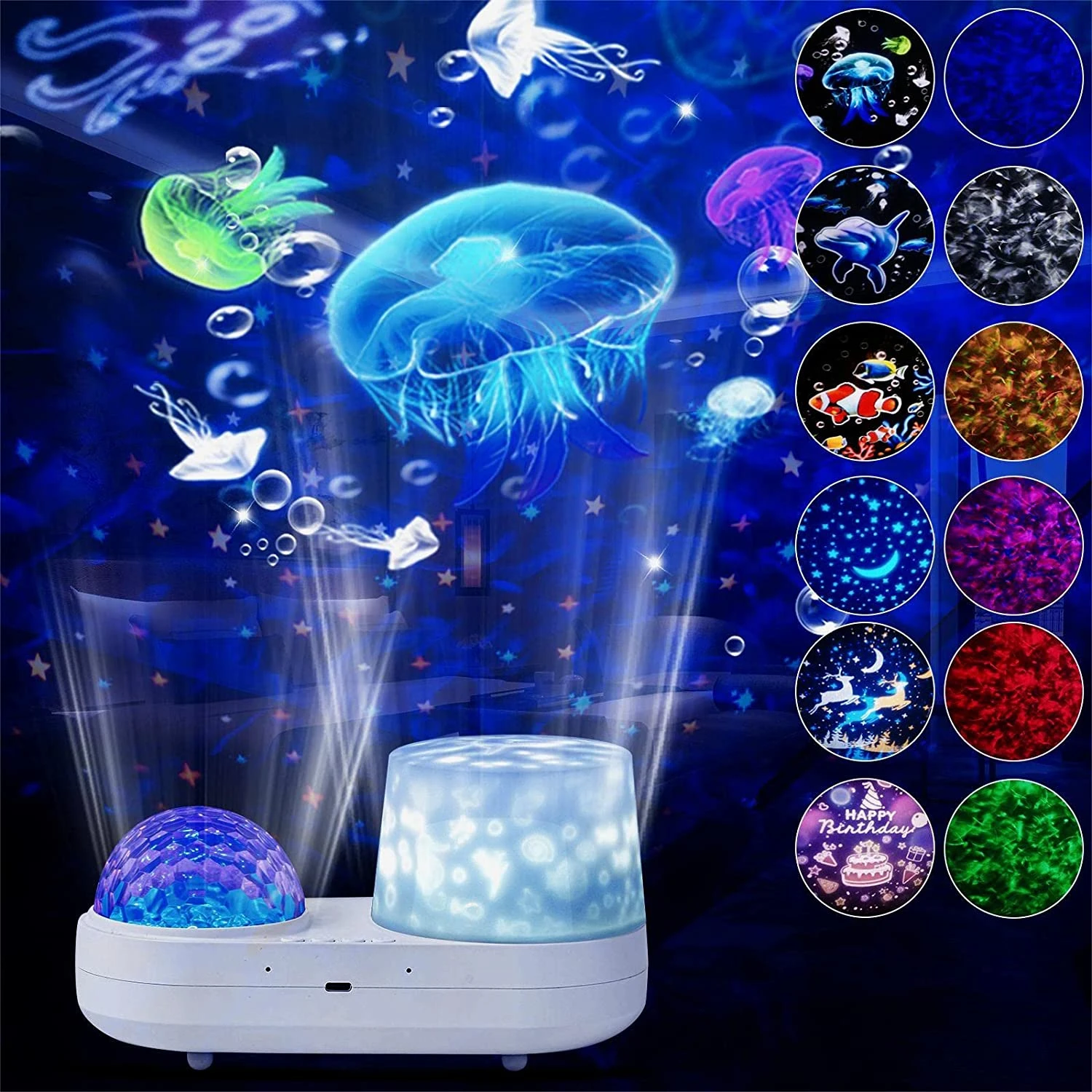 

New Colorful Ocean Starry Night Light Projector with USB Rechargeable Feature - Stunning Visual Effects, Relaxing Atmosphere - P