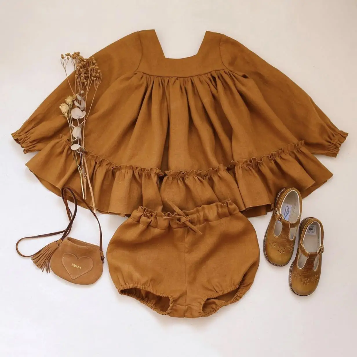 Spring Baby Girls Outfit Newborn Toddler Child Clothes Set Dresses Ruffle Long Sleeve Cotton Linen Infant Romper Bodysuit 6-36M