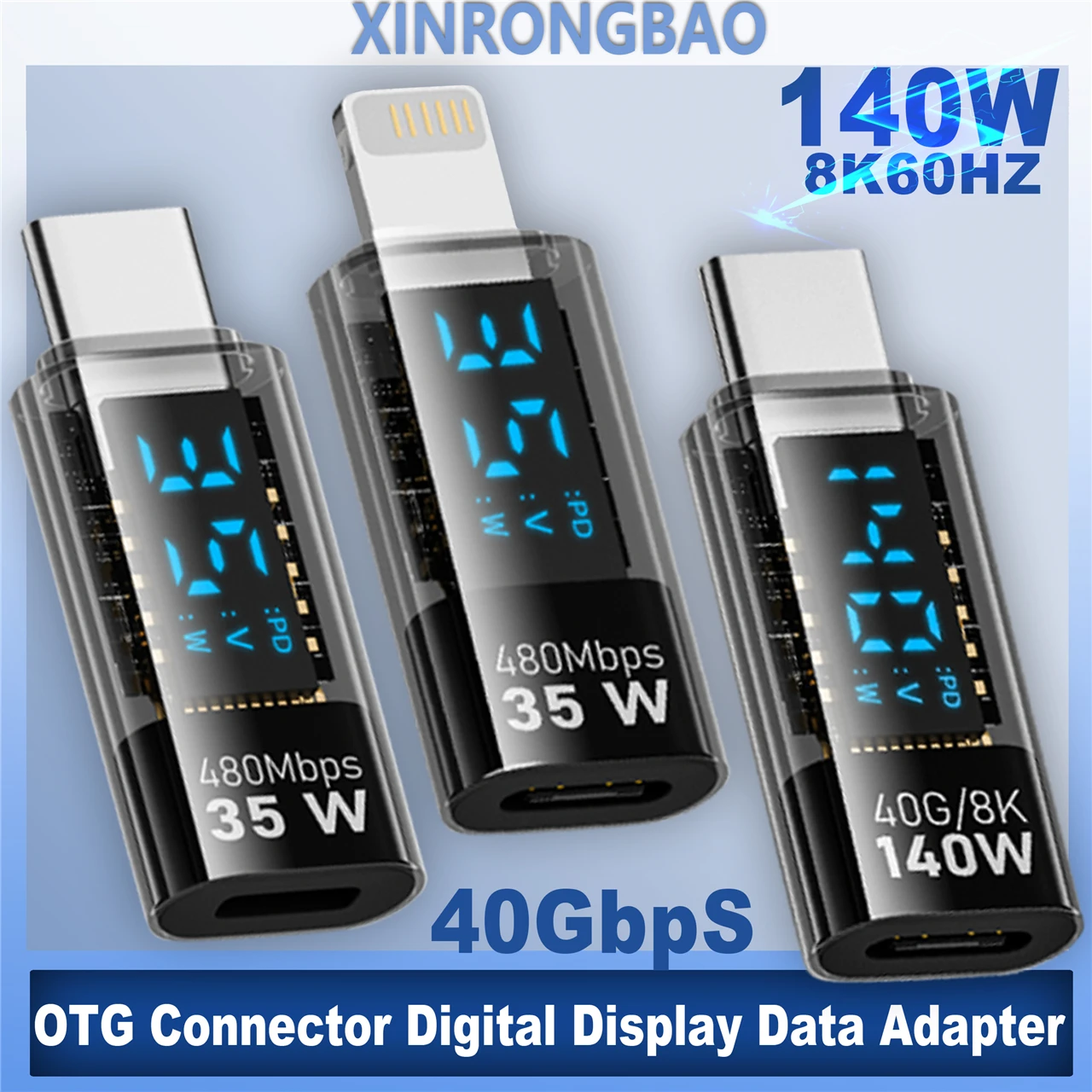 PD 140W USB C Adapter Type C to USB C OTG Connector Digital Display Data Adapter 40G 35W For Android Macbook Pro Air iPhone14/15