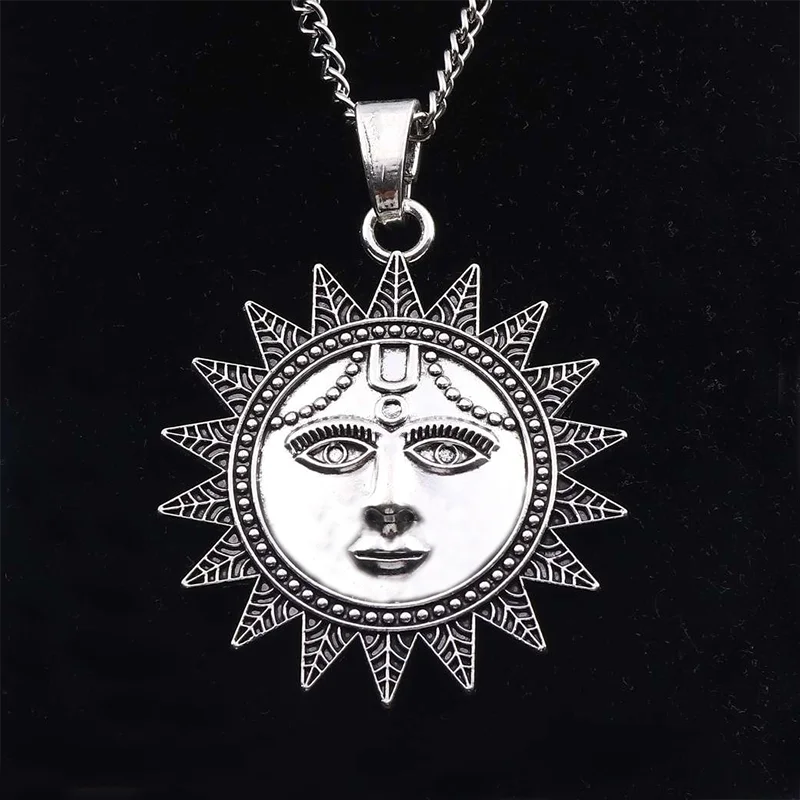 1 x Tibetan Silver Boho Statement Large Spiral Sun Flower Pendant on Long Chain Necklace Jewelry Lagenlook 34\