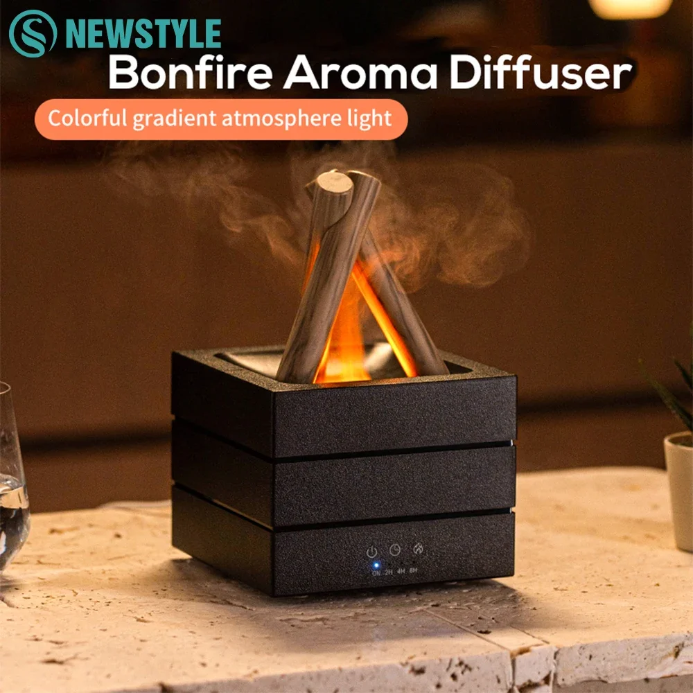 Simulation Bonfire Aaromatherapy Diffuser Colorful Flame Light with Remote Control 280ml Quite Air Humidifier for Holiday Gift