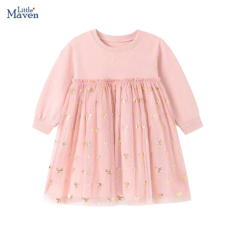 Little maven Kinderkleidung 2026 Frühling Herbst Neues Partykleid Baby Mädchen Langarm Cartoon Schleifenkleider