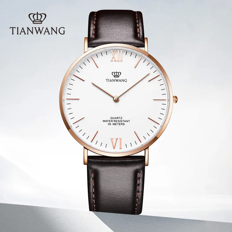 

Men Watches TIAN WANG Business Leather Quartz Watches For Men 40.8mm Dial Simple Sapphire Crystal Male Clock ساعات يد رجالية