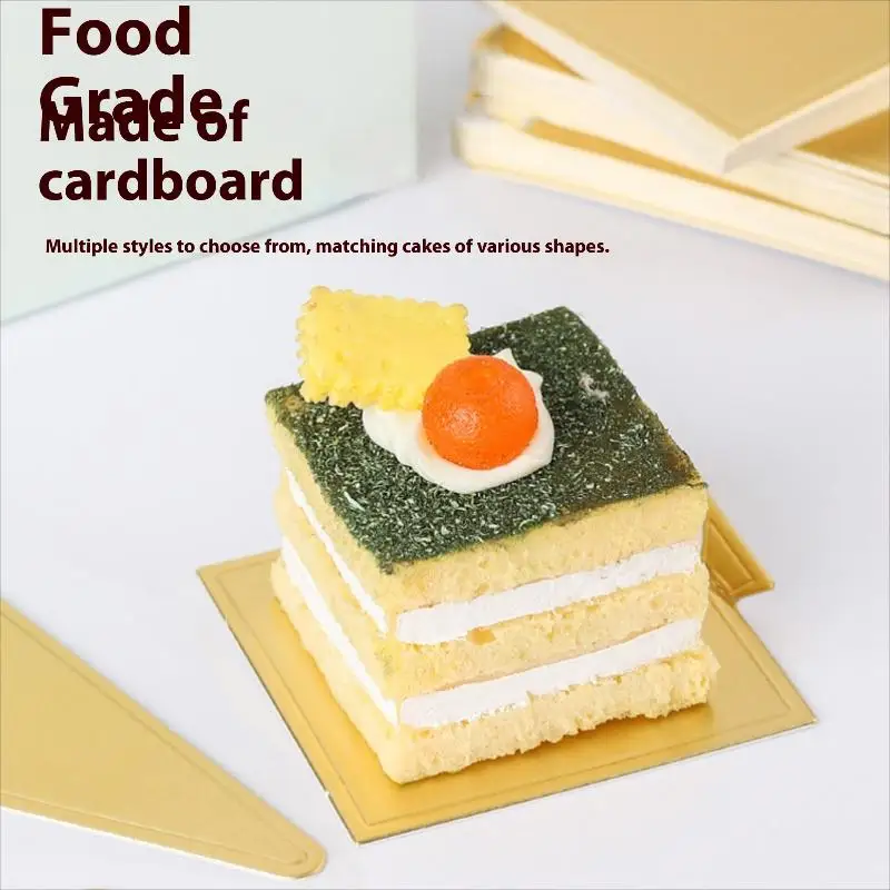 New 100pcs/set Golden Mousse Mat Bottom Foam Cake Base Boards Paper Board Shape Dessert Tray Christmas Cake Decoration Tools - view 5