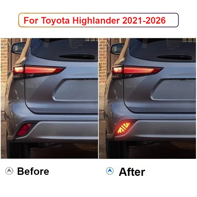 For Toyota Highlander 2021-2026 Car Rear Bumper Light Reflector LED Driving Brake Warning Light Turn Signal Navigation Light