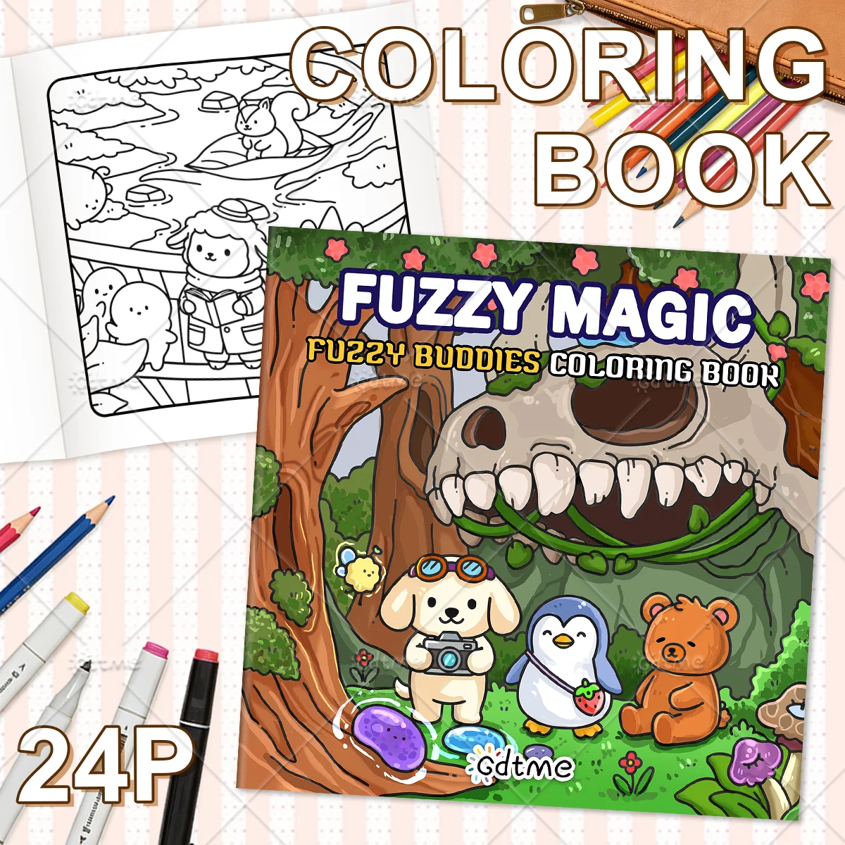 FUZZY MAGIC FUZZY BUDDIES Bold-easy Patterns Coloring Book for Adults Cute Drawing Book Perfect Gift for Party and Birthday ﻿