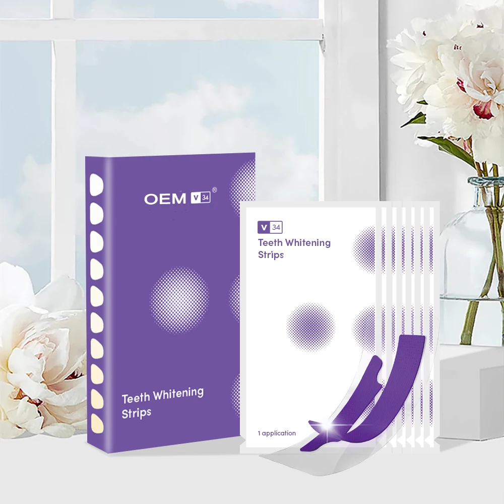 5 Boxes MOQ, 14 Pairs 28 Strips, V-34 Dentals Color Corrector Strips, Private Label High Adhesive Care Strips