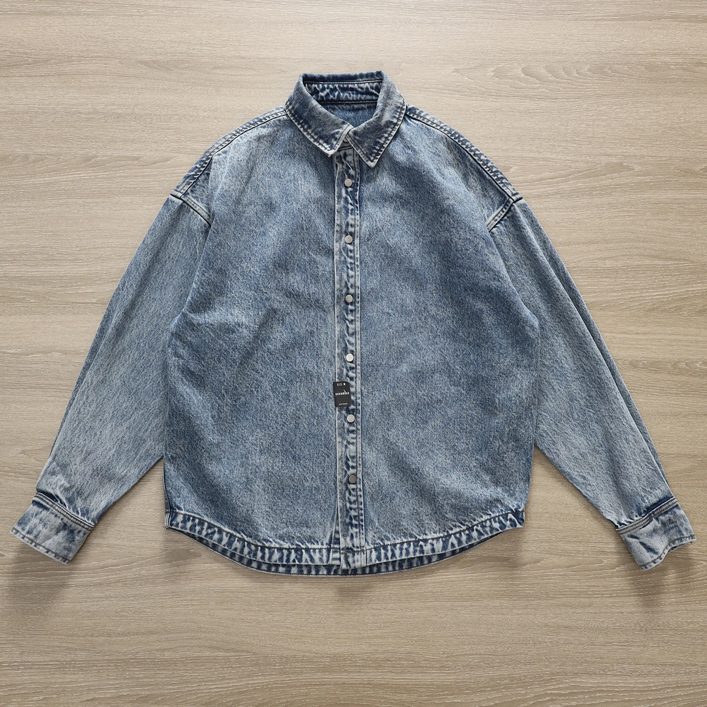 

Rewashed retro distressed blue denim shirt autumn new long-sleeved jacket loose casual fried snowflake top