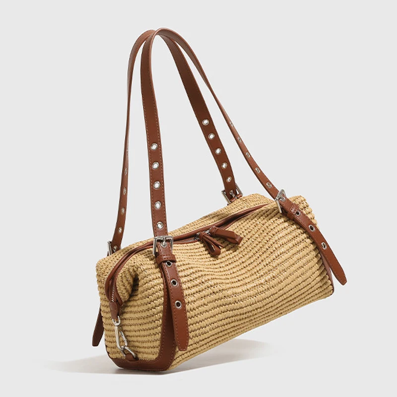 

Пляжные соломенные сумки для женщин: роскошные дизайнерские сумки и клатчи 2026 года, новинка, из травяного трикотажа, с двойными ремнями, маленькие, на плечо/подмышку