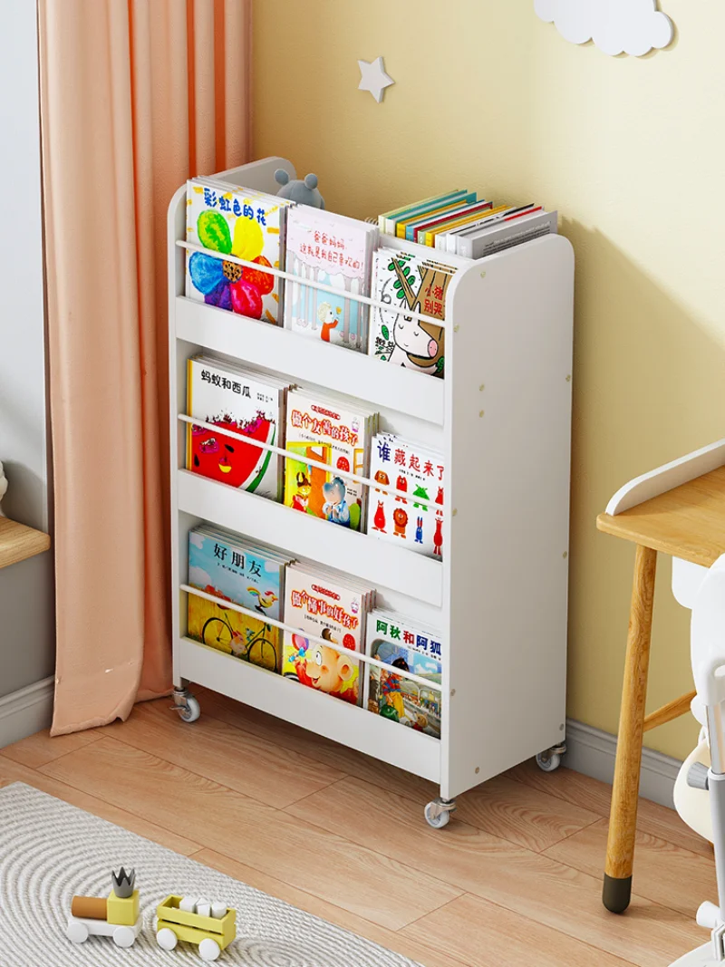 Children\'s Bookshelf Storage with Baby Picture Book Rack Simple Storage Cabinet Mobile Small Bookcase Floor Storage Rack