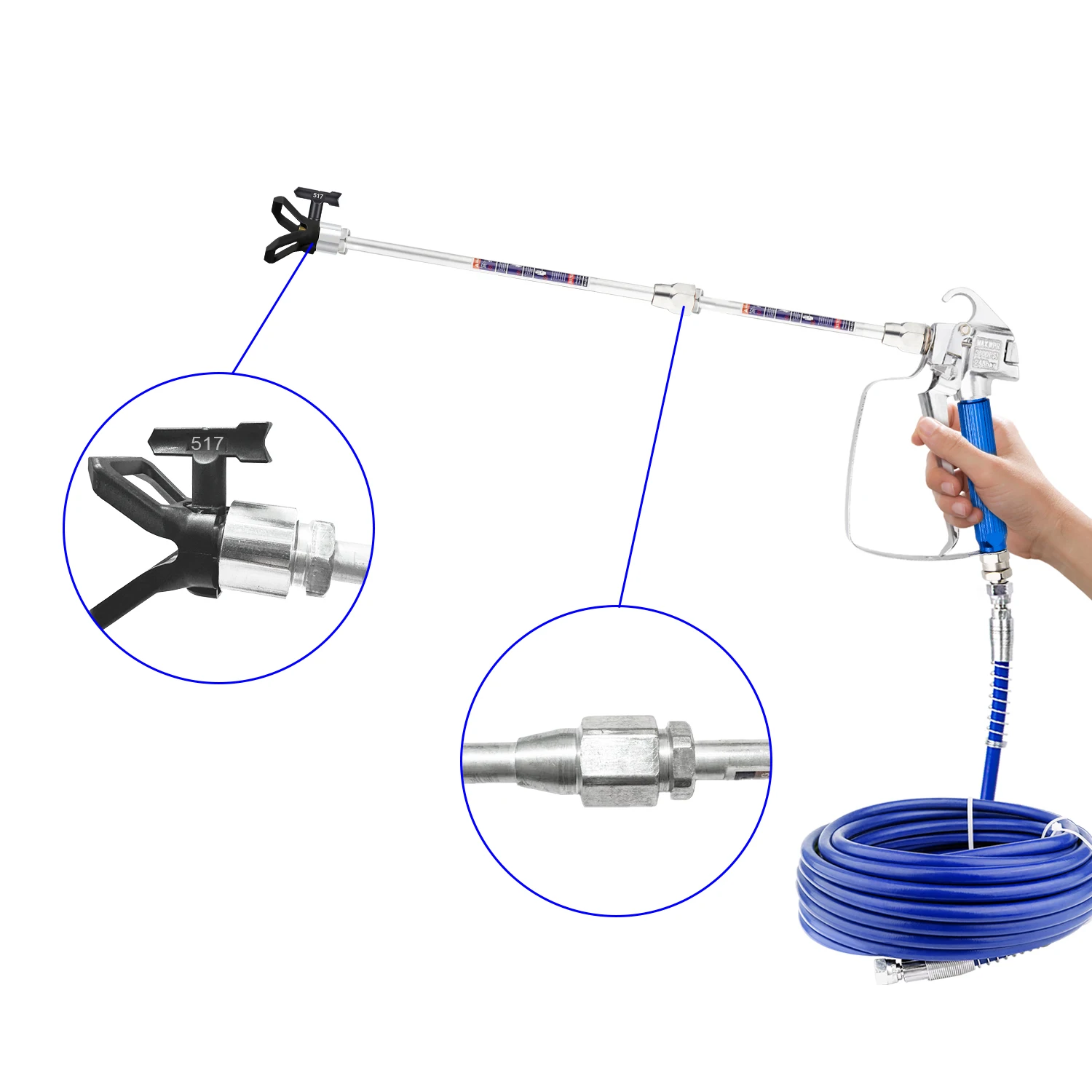 17PCS Airless Paint Sprayer Gun Kit 3600PSI High Pressure Spray Gun with 5 Reversible Tips 211 313 415 517 623 Tip Guard Extension Pole 50FT Hose Filters for Wall Furniture DIY view 8