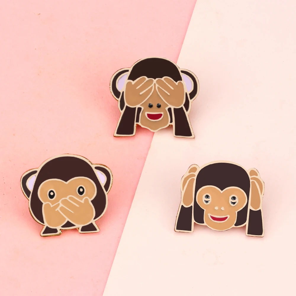 Cute Cartoon Animal Enamel Pins See No Evil Hear No Evil And Speak No Evil Three Monkey Brooch Pin for Kids Lapel Badges Jewelry