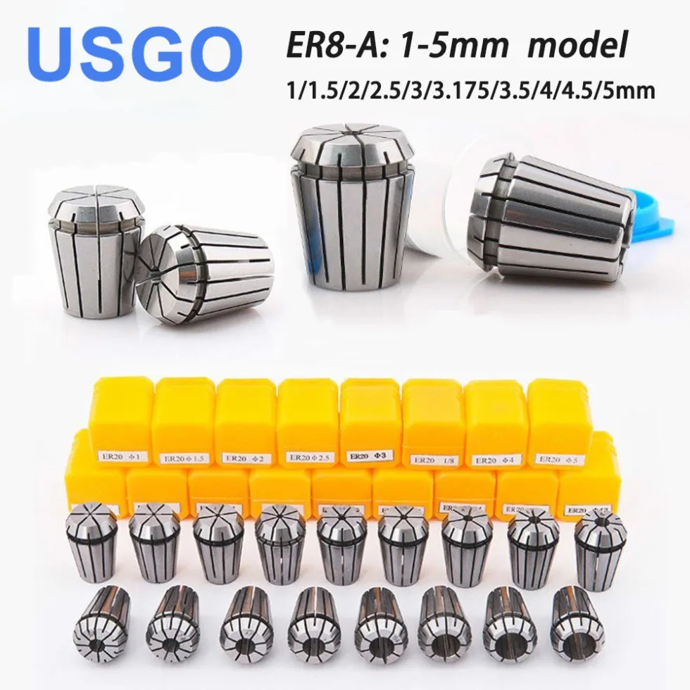 USGO 10Pcs Collet Chuck CNC Spindle ER8A Lathe Tool Holder Set 1-5mm for CNC Engraving Milling Lather Tool