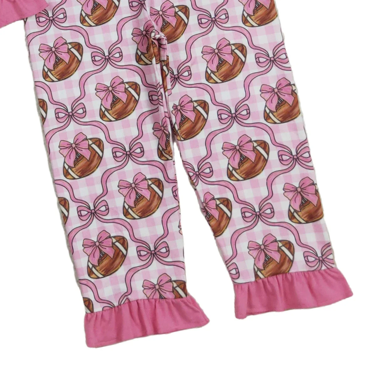 Infant Children Long Sleeves Pink Bows Footballs Sleepwear Baby Girl Pants Fall Pajamas Set Kids Toddler Ruffle Outfit Wholesale