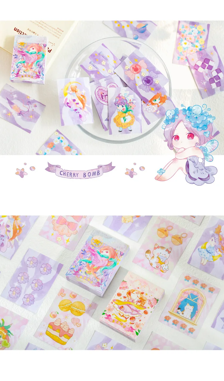 50pcs/pack Girls Ins Style Beanbook Stickers Spring Story Series Creative Hand Account Decorative Material Stickers