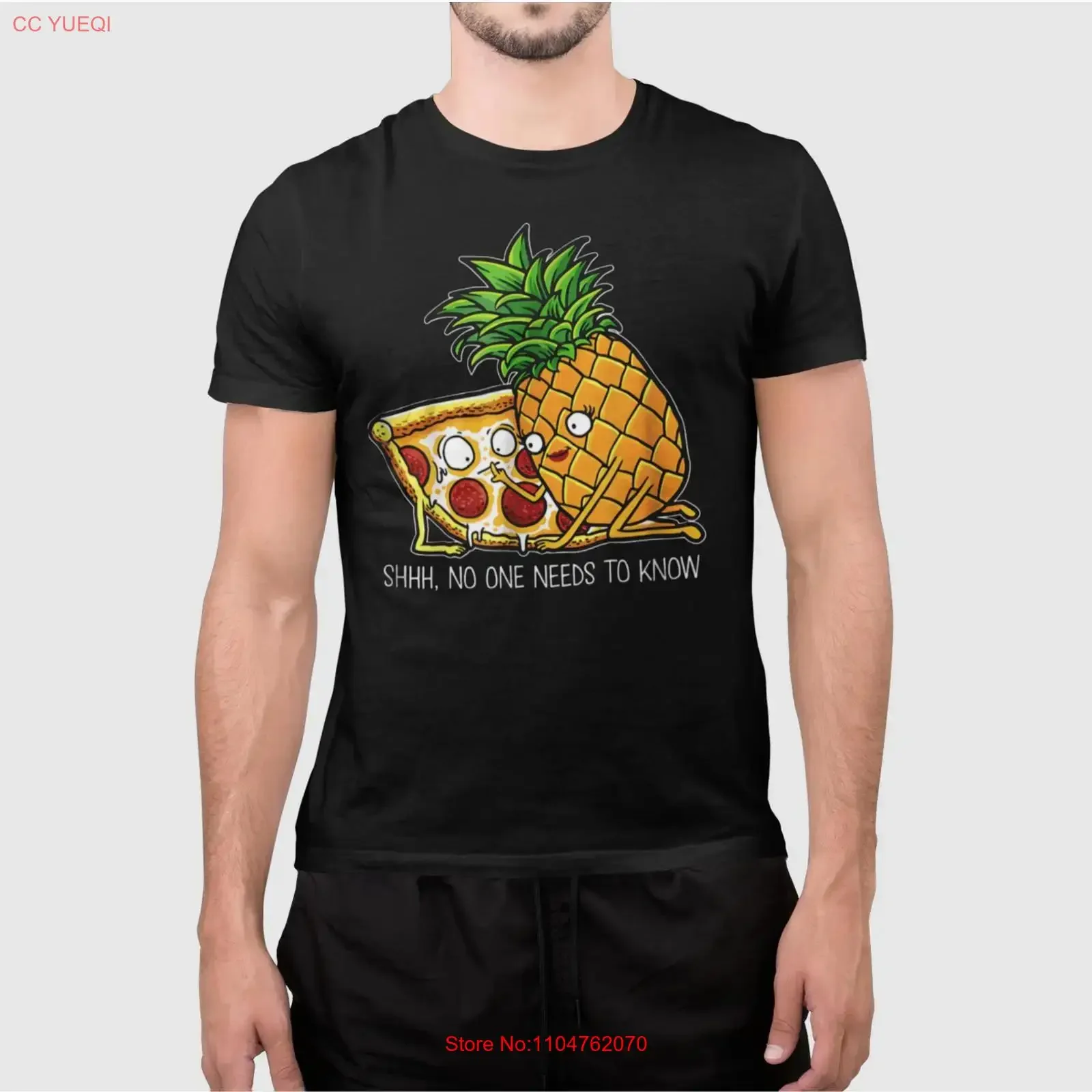 Funny Pizza Pineapple T Shirt Shhh No One Needs To Know Food Humor long or short sleeves vintage Washed streetwear fashion