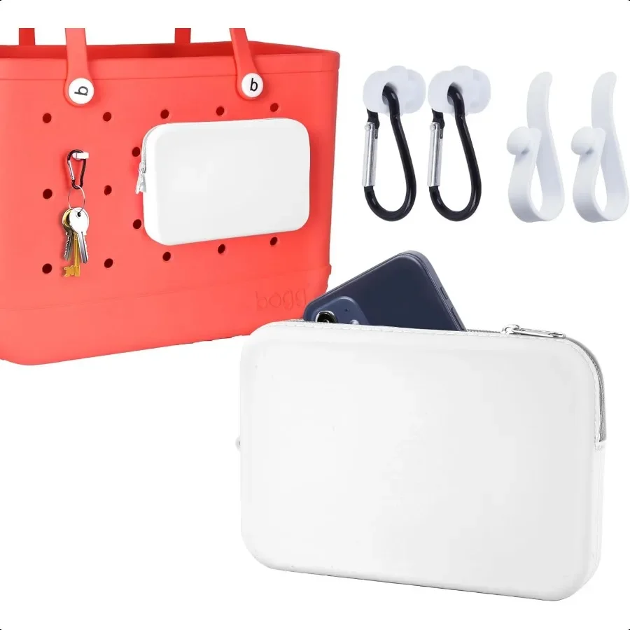 

Silicone Zipper Pouch for Bogg Bag Accories Phone Holder for Bogg Bag with 4 Key Hooks Universal Zipper Wallet for Simple Moder