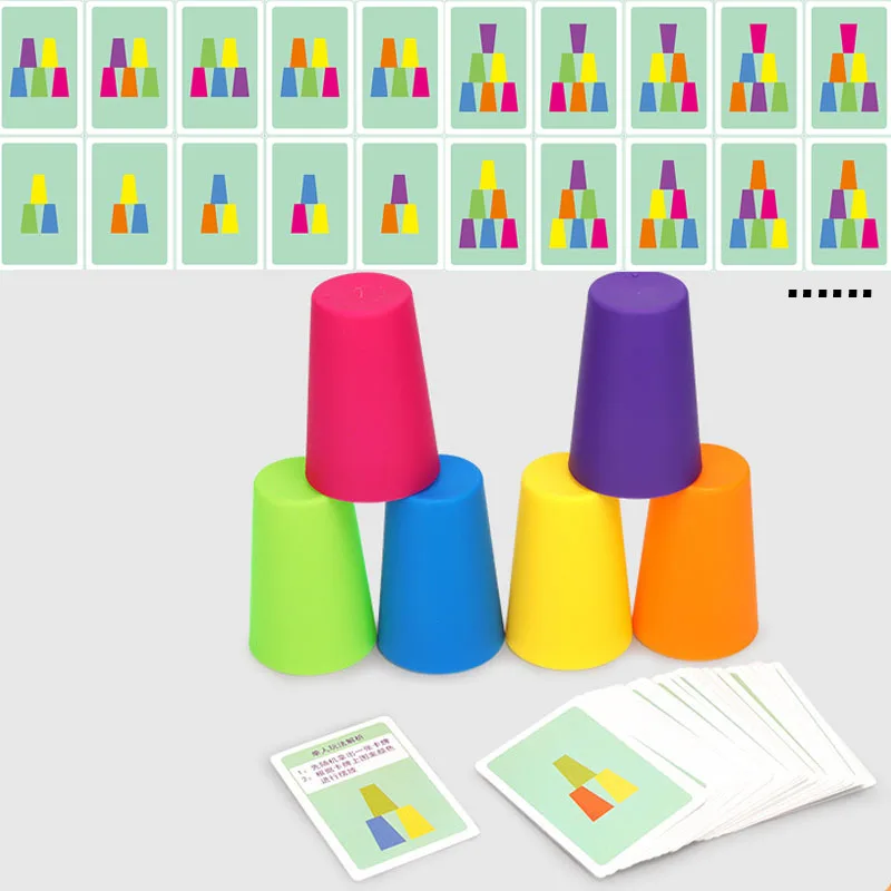 Stack Cup Speed Game Toys Montessori Educational Intellectual Enlightenment Toys With Card Color Cognition Logic Training Gifts