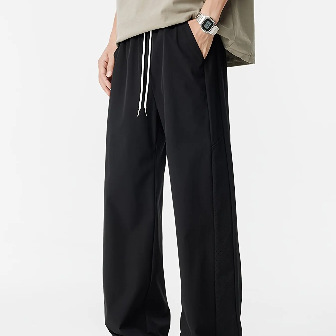 

Men's American Wide Leg Mop Pants, Hong Kong Beach Sunset Stroll, Street Cafes, Late Night Multi Scene Dressing