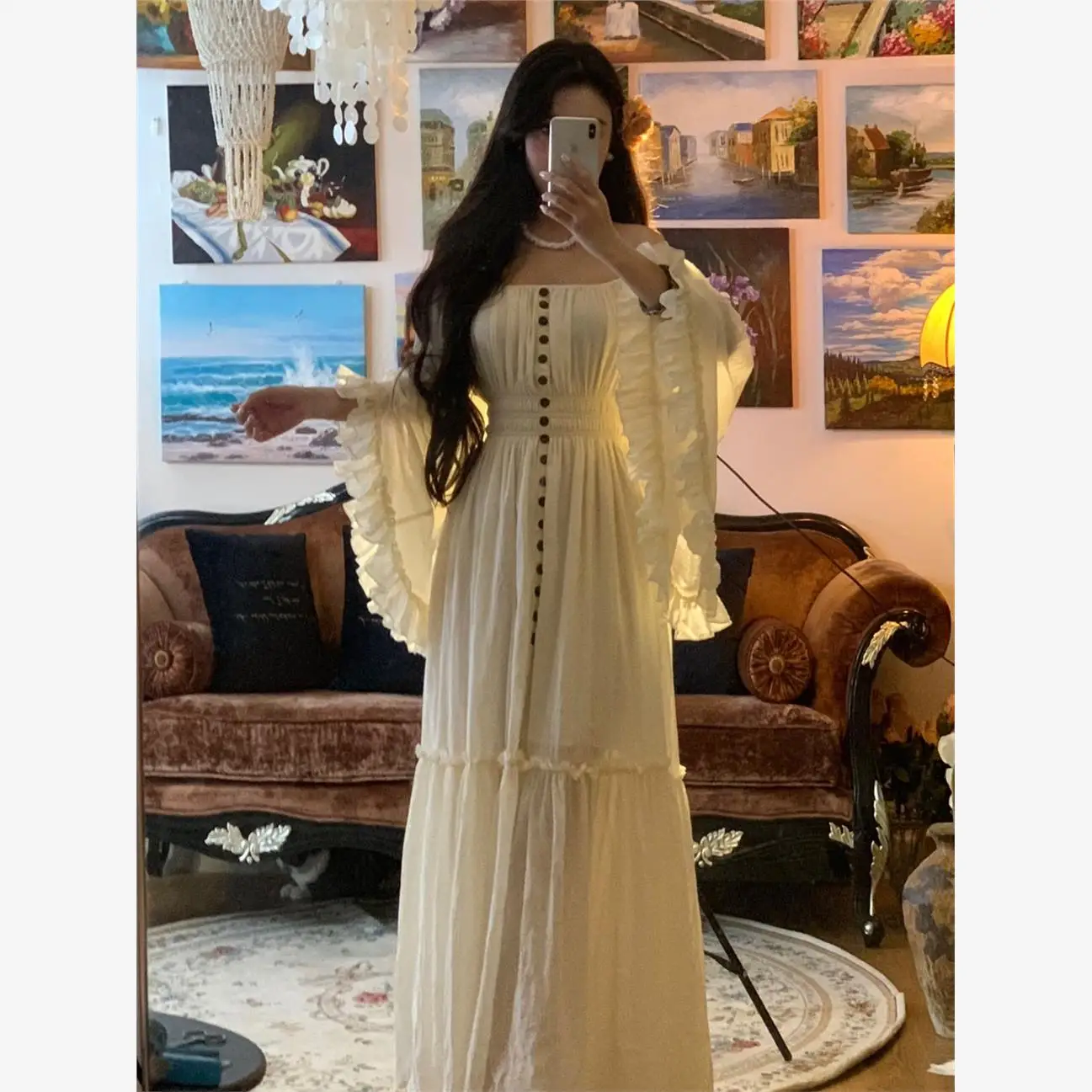 

Хлопково-льняное платье Dr Pure Color Apricot White Vaion Sle ort Sve на одно плечо для женщин больших размеров