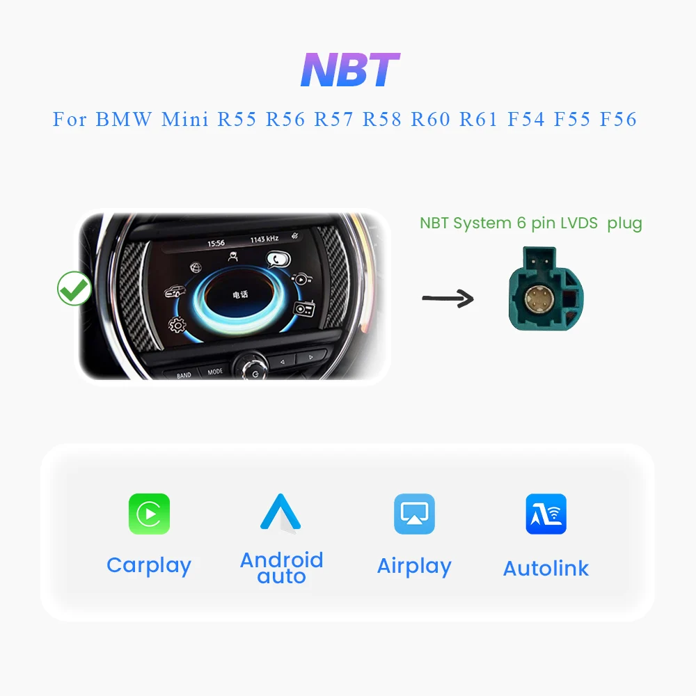 BONROAD Draadloze Carplay Interface Android Auto Module voor BMW MINI NBT CIC R55 R56 R57 R58 R59 R60 R61 F54 F55 Mirror Link GPS