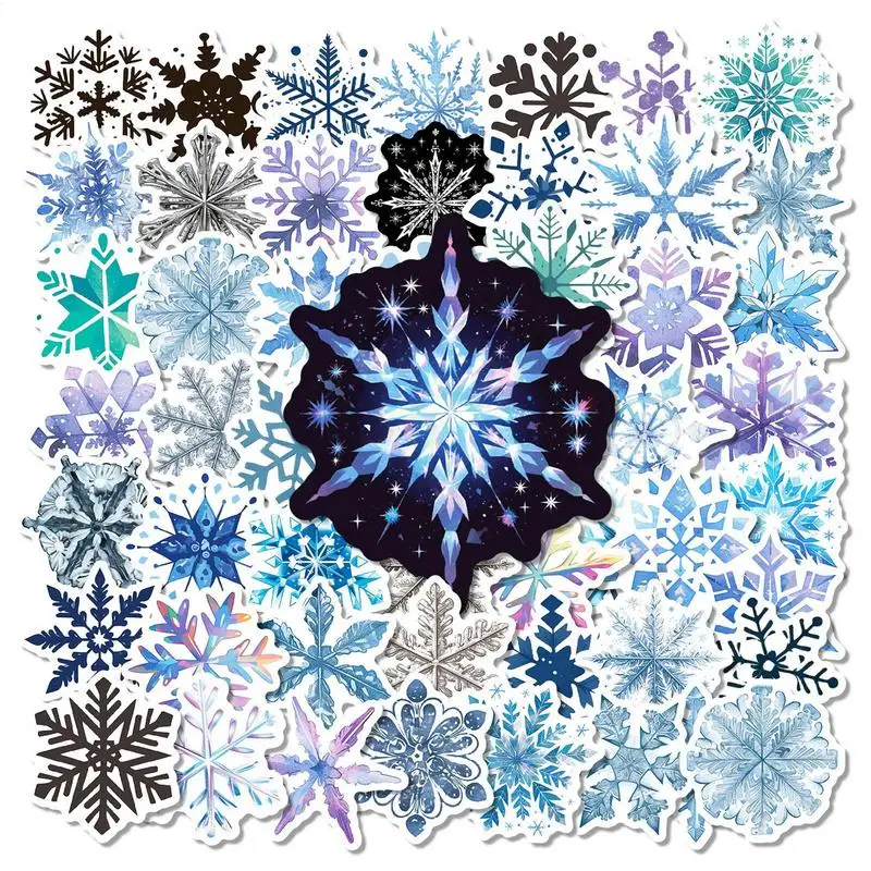 Snowflake Stickers 50X Non-Repeating Snowflake Christmas Stickers Winter Holiday Stickers For Laptop Water Bottle Scrapbook