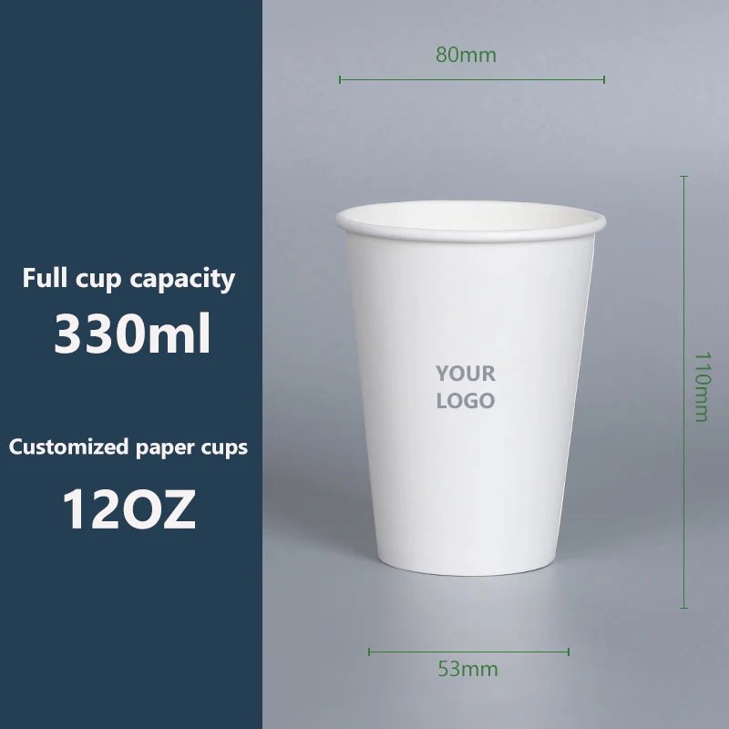 

1000pcs 12oz 330ml White Disposable Paper Cups - Custom Logo Printed Bulk Coffee Cups, Thickened Hot/Cold Drink Container