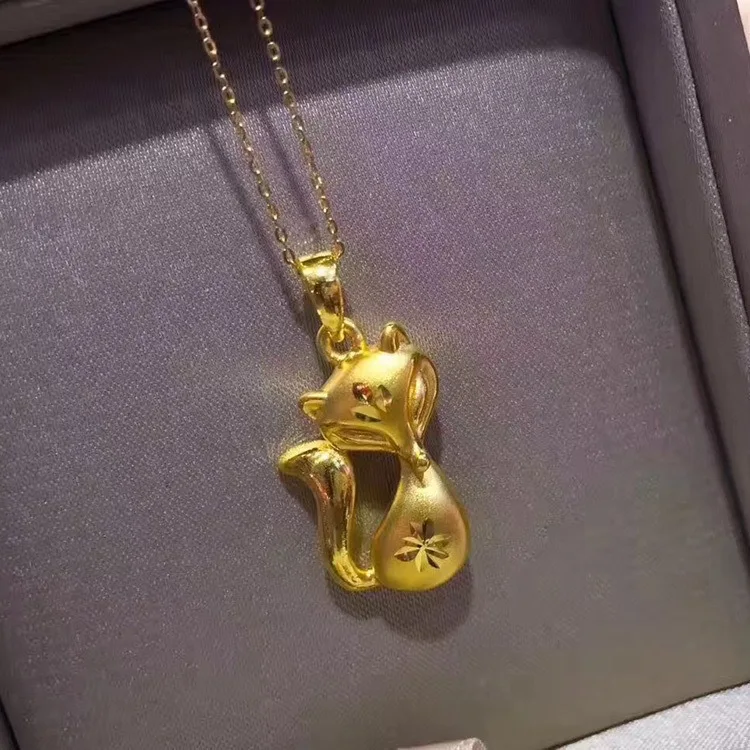 Reine 14 Karat Gelbgold Anhänger Halskette einfache Fuchs Anhänger echte 18 Karat Gold Kette für Frauen edlen Schmuck Weihnachts geschenke