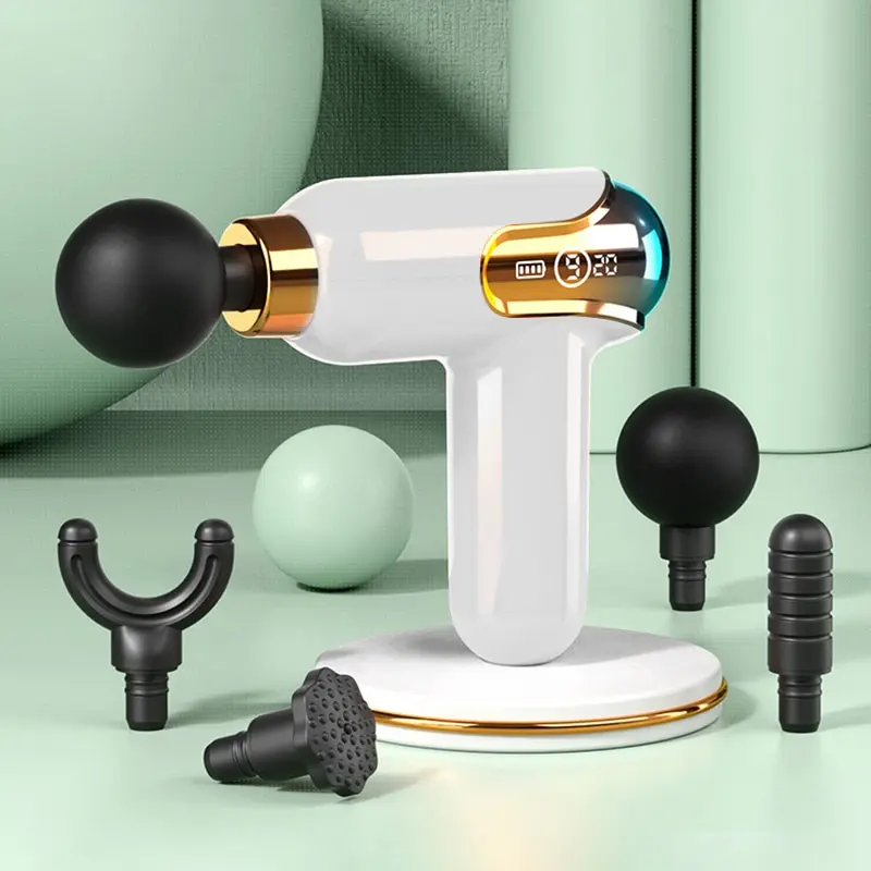 Inteligentna kontrola częstotliwości LCD Mini pistolet monetowy biały Mini przenośny masażer USB elektryczny pistolet z membraną szyjną 4 głowica wibrat