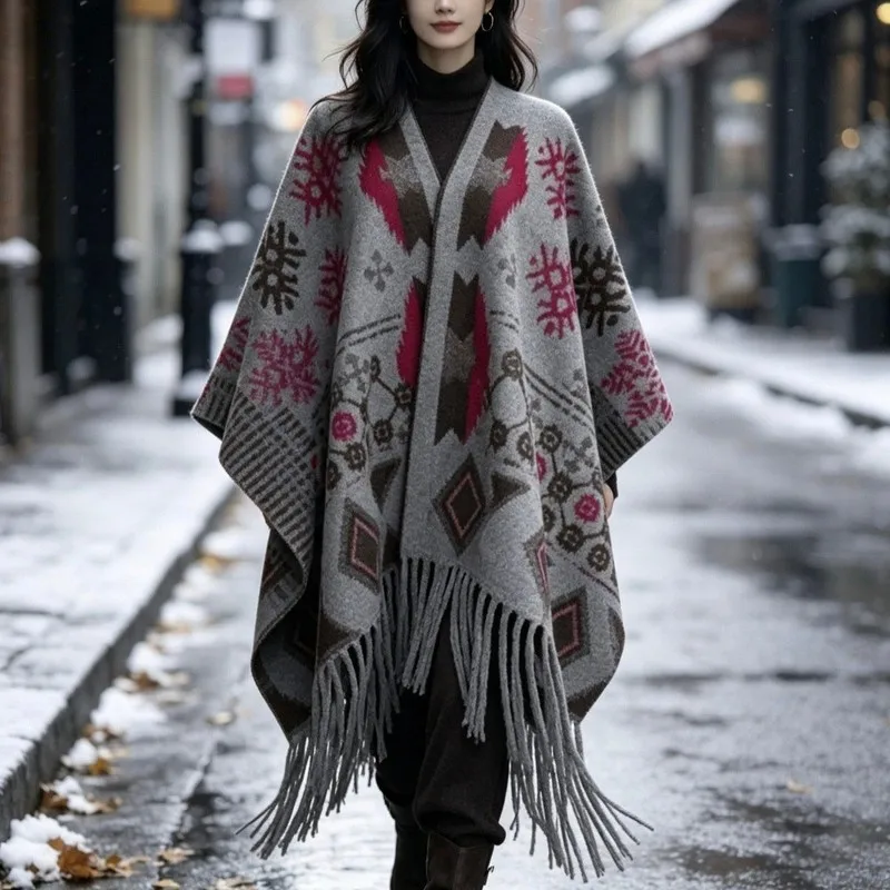 Cross-border best-selling faux cashmere shawl, featuring a sophisticated ink-wash painting design, a versatile and warm winter