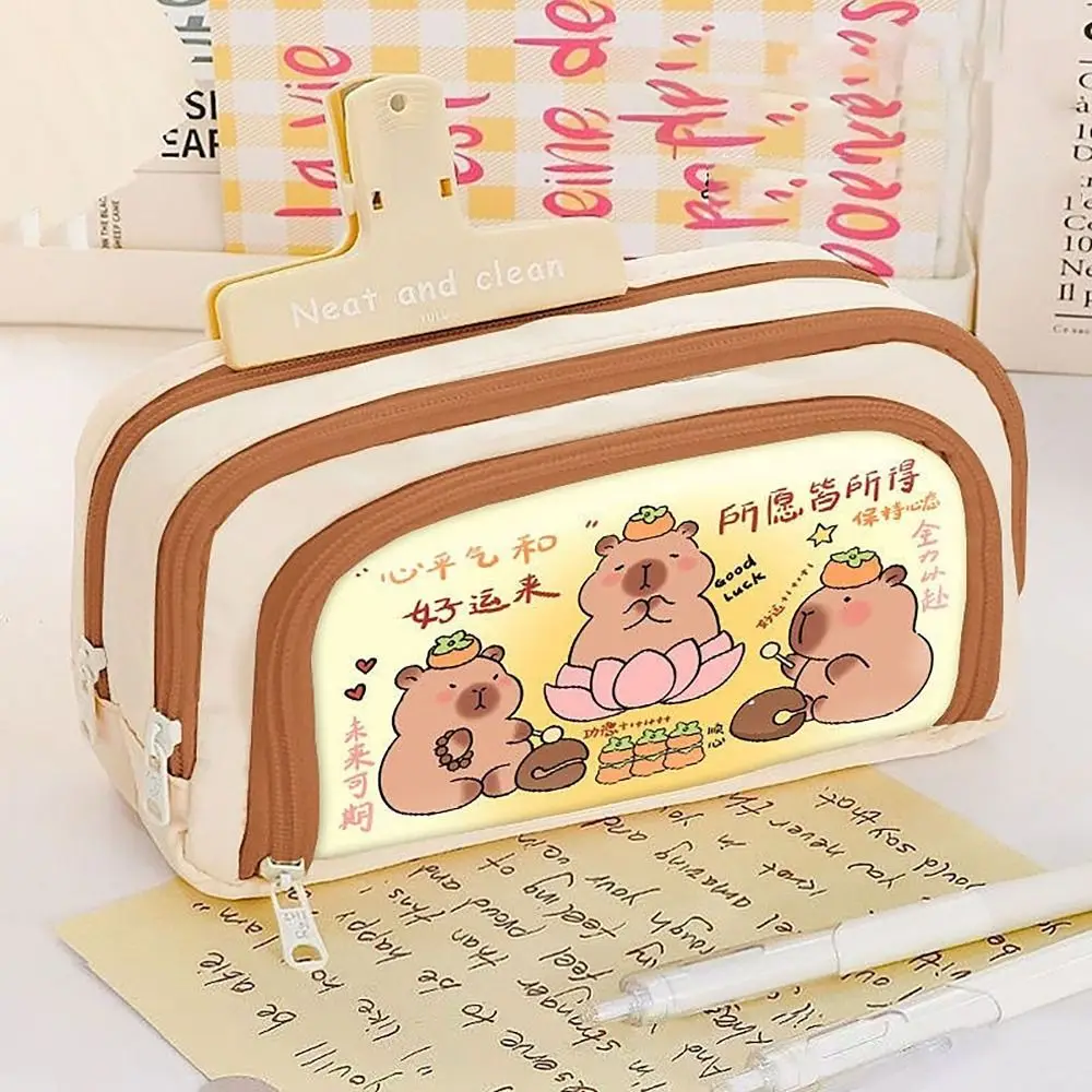 

High Quality Capybara Pen Bag Three Layers Large Capacity Pencil Case Cartoon Multi-functional Stationery Storage Pouch Student