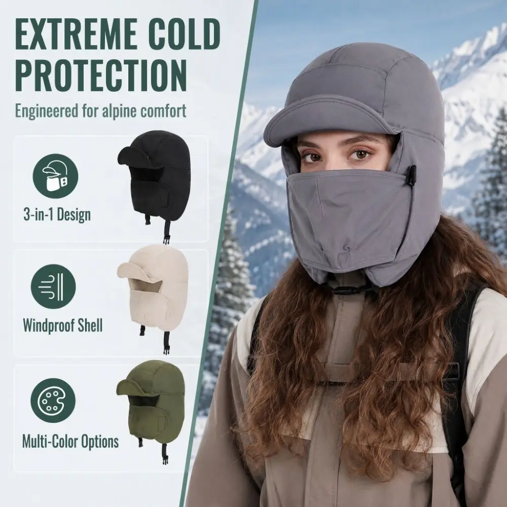 Windproof Winter Lei Feng Hat Integrated Face Ear Warm Thickened Outdoors Cycling Cap Ear Protection Hat Cold Proof