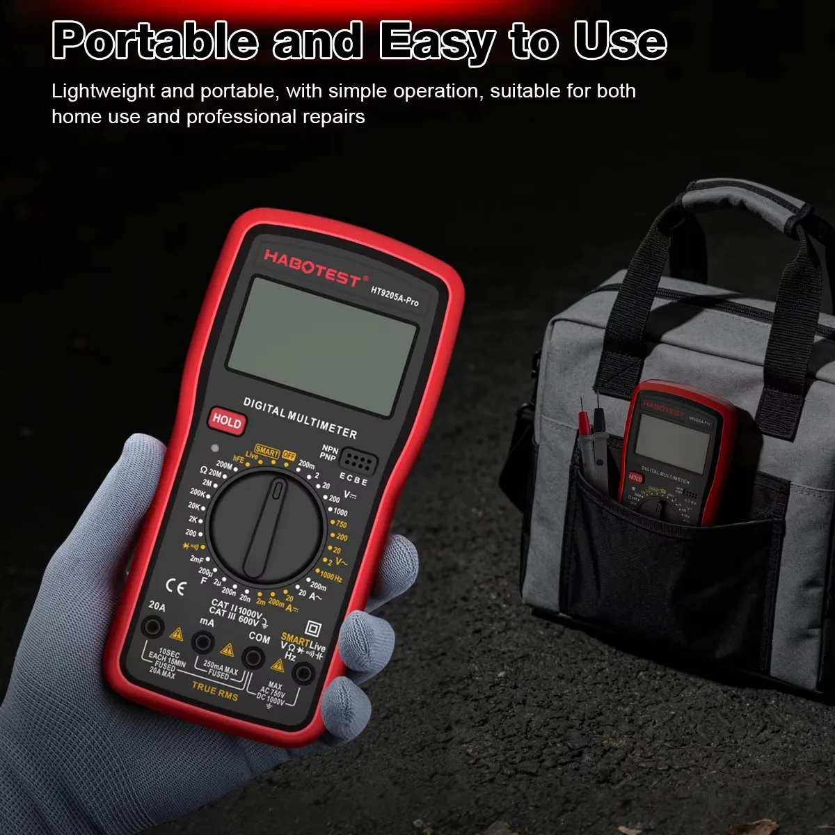 HABOTEST HT9205A-PRO True RMS Digital Multimeter 2000 Counts AC/DC Voltage Current Resistance Capacitance Electrician Tester