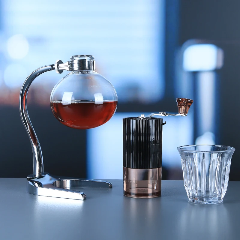 Stainless Steel Balance Heating Resistant Glass Syphon Coffee Maker Siphon Set with Coffee Grinder