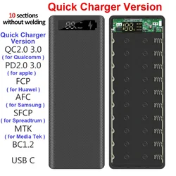PD QC3.0 Quick Charge Welding Free 10*18650 Battery Storage Box DIY Shell Case 18650 Battery Holder Box Dual USB Power Bank Case