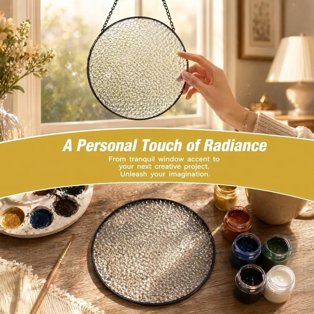 Round Blank Textured Glass Sun Catcher Hammered Glass Surface DIY Art Painting Suncatcher Home Decor with Hanging Chain
