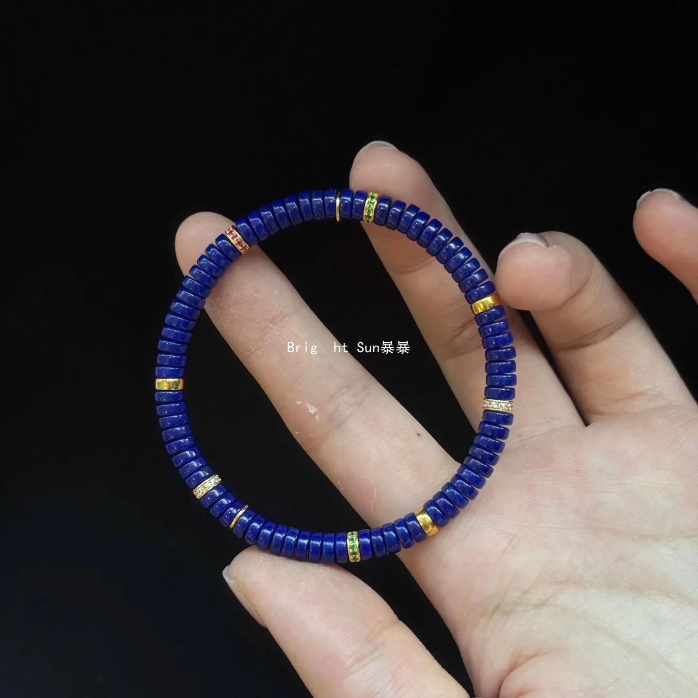 Natural Lapis Lazione Straight Cut Bracelet Single Circle Gift Original Design Gift Men and Women's Advanced Hand String Jewelry
