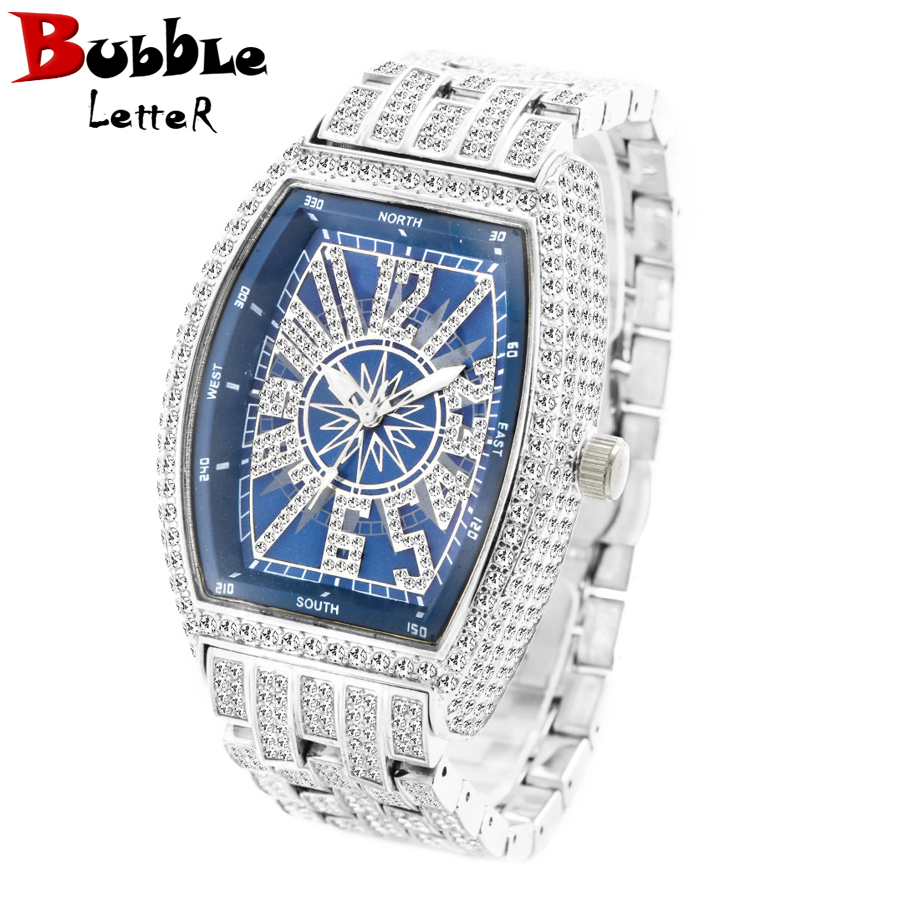 ЧАСЫ Bubble Letter STAR SKY COMPASS DIAL BLING Man ICED OUT Relogio Masculio