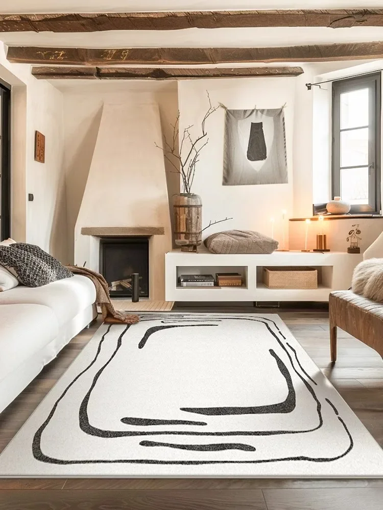 

Black White Abstract Art Carpet Easy Creative Geometric Stripes Decorative Rug Soft Bedside Bedroom Carpest Easy Care Room Rugs