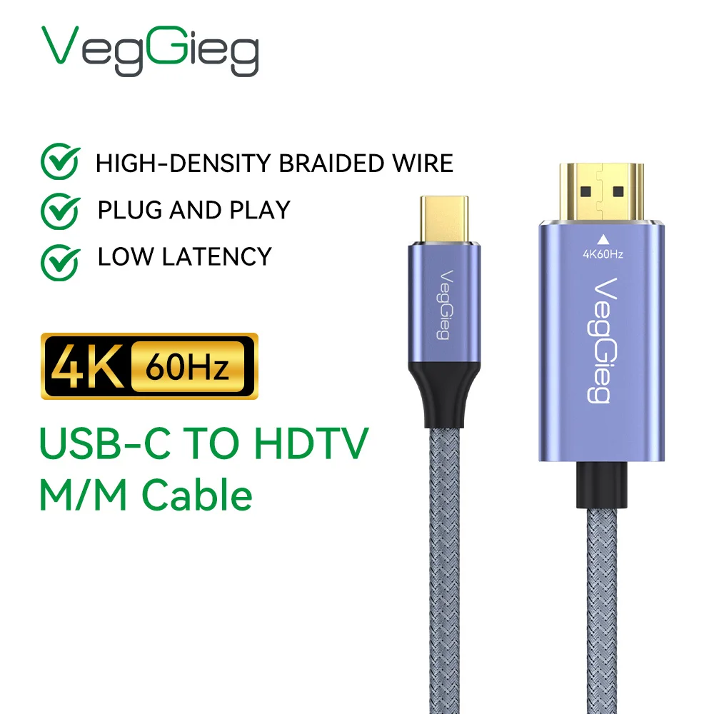 veggieg-usb-c-to-hdmi-ケーブル-4k@60hz-type-c-アダプター-ノートパソコン、携帯電話、モニター、テレビ、プロジェクター用-高速データ転送