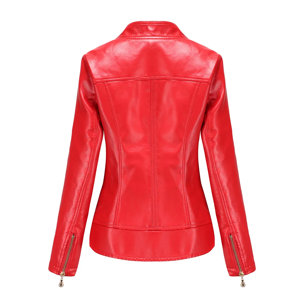 Nueva llegada 2025 marca primavera otoño chaquetas de cuero de motocicleta chaqueta roja de PU mujeres abrigo delgado negro verde S-4XL