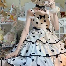 White Sweet Girls Large Size 3xl 4xl Black Love Wave Dot Printing Lolita Dress Soft Girls Cake Butterfly Dress Cos Lolita Jsk