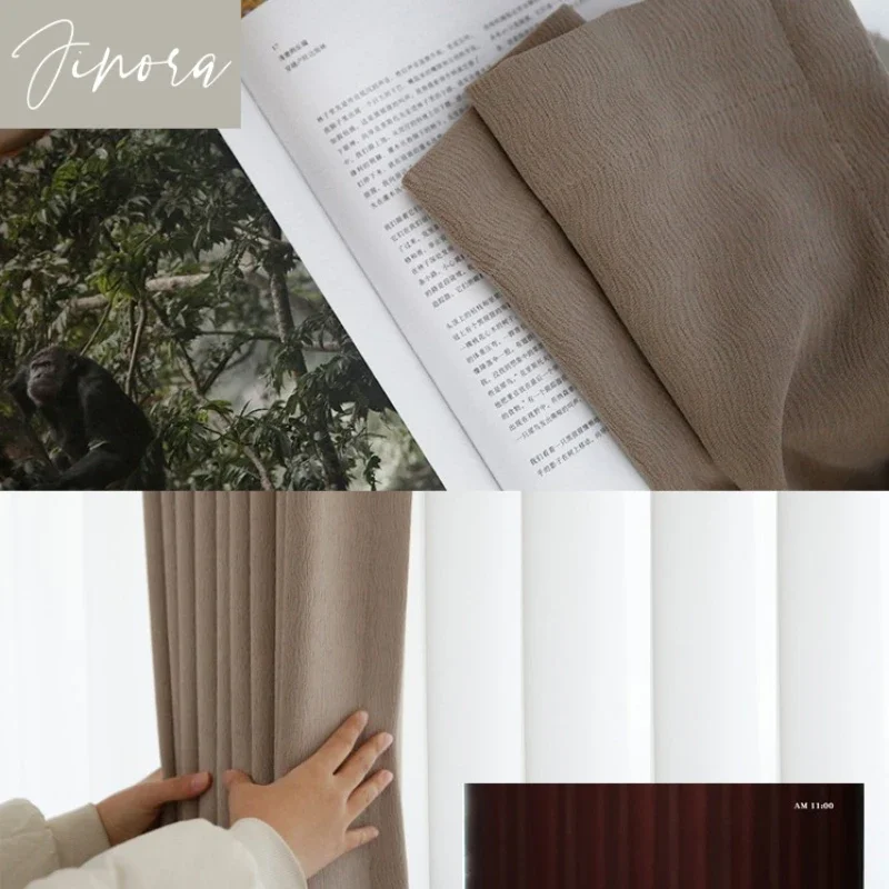 

Fashion Solid Color Chenille Brown Curtains for Living Dining Room Bedroom Ripple Modern Blackout Tulle Curtain Cstomization