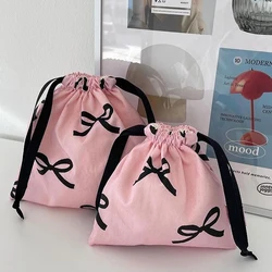 Mini borsa con coulisse a righe con nodo a fiocco custodia per cosmetici portafoglio da donna portafoglio dolce Kawaii String Mini Pouch Mini Bag da ragazza