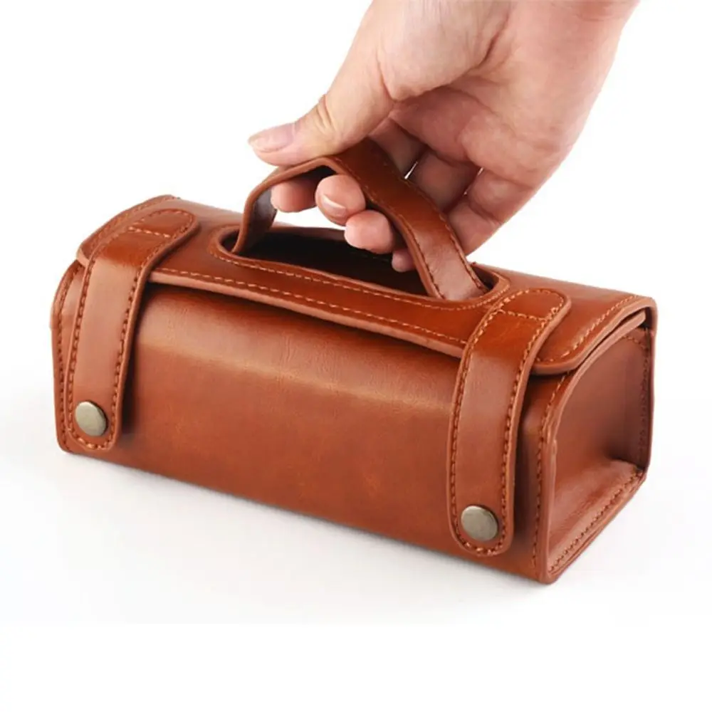 

Premium PU Leather Toiletry Bag Portable Soft Shaving Wash Case Zipped Handle Shaver Container Business