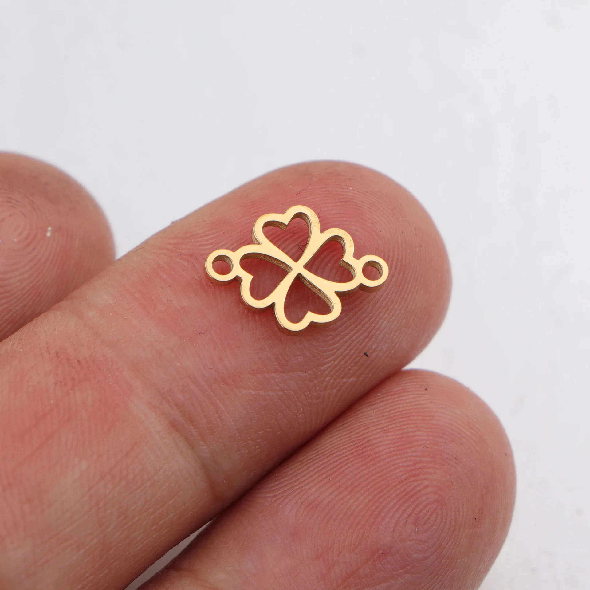 5pcs/lot 8.5*12.5mm Stainless Steel Leaf Clover Charm Mirror Polished Lucky Flower Connector Pendant for DIY Jewelry Making