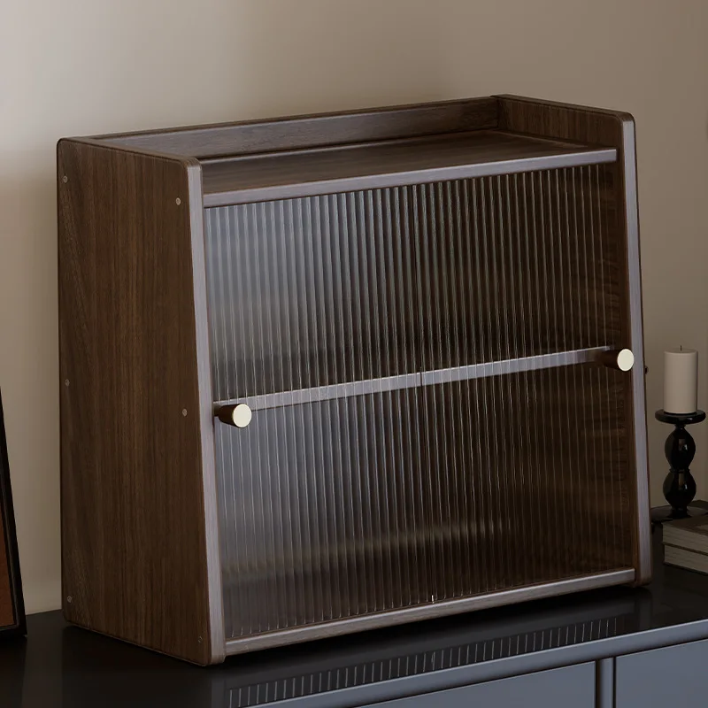 Walnut Wood Living Room Cabinet Storage Dresser Drawer Display Cabinet TV Stand Sideboard Organizer Cup Rack Included Cabinet